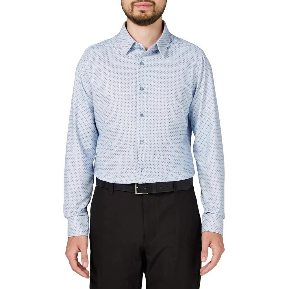 Infinity Mens Linearflex Textured Button Up Shirt Blue Geometric Medium NWOT